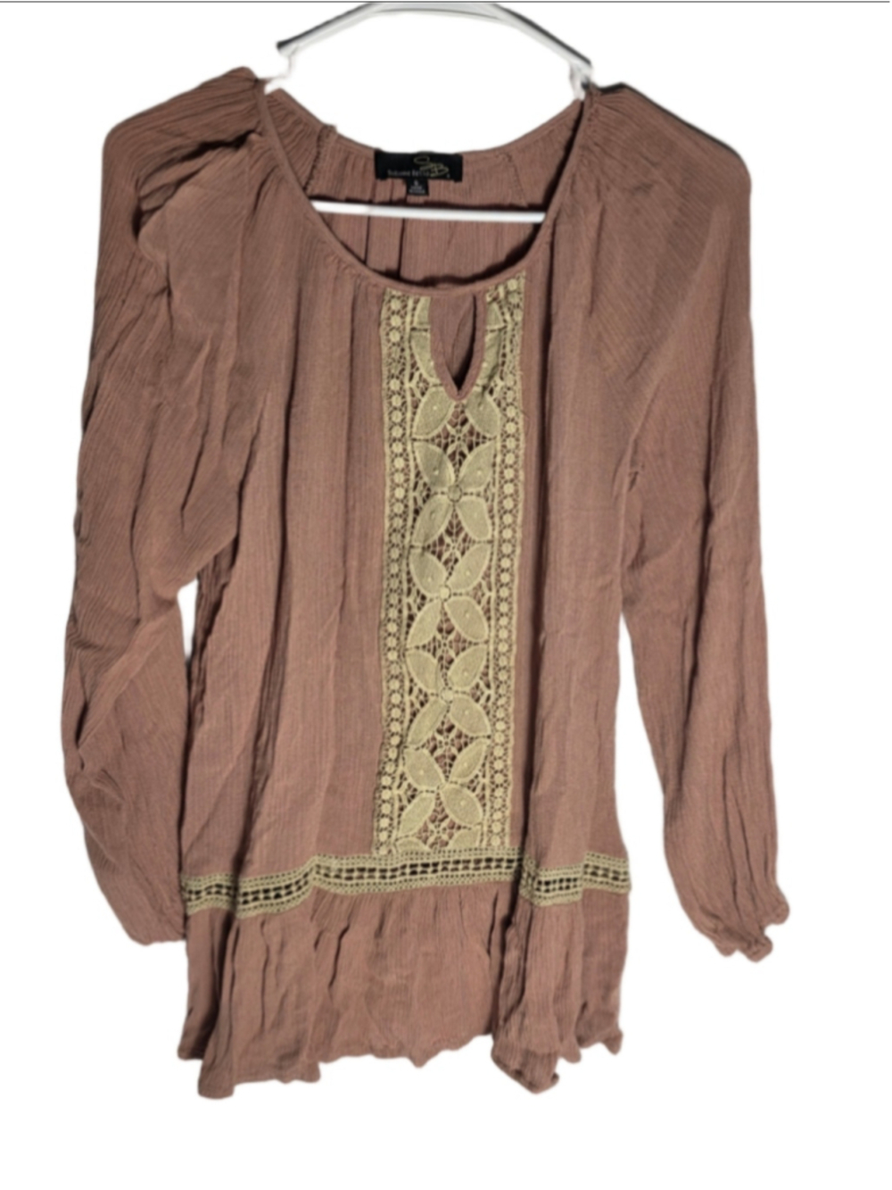 Women's Suzanne Betro Mauve & Beige Lace Detail Blouse Size S cottagecore boho